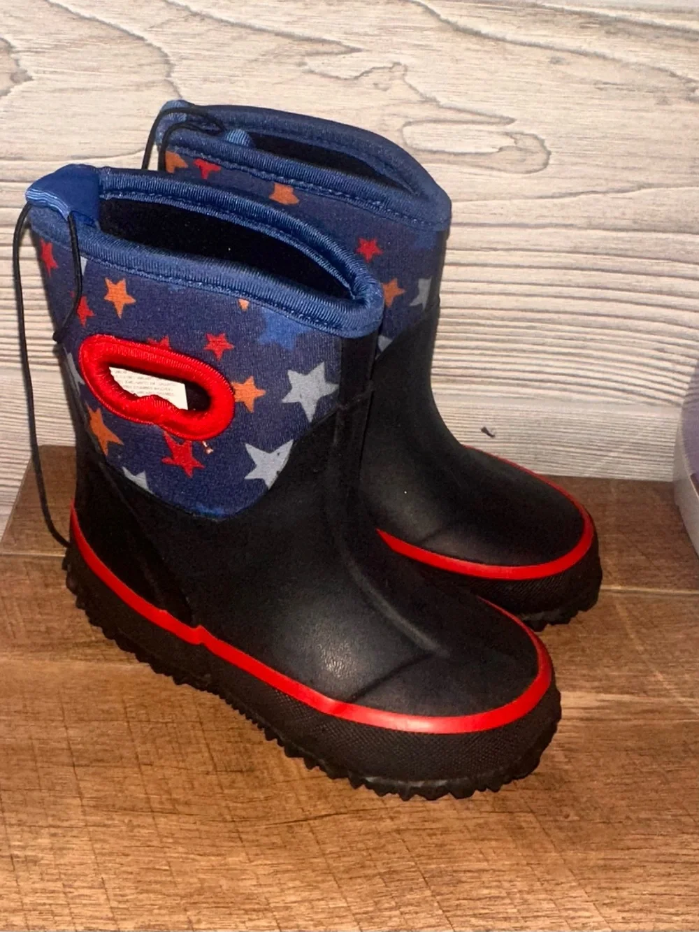 Kids Star-Pattern Blue and Red Waterproof Snow Boots